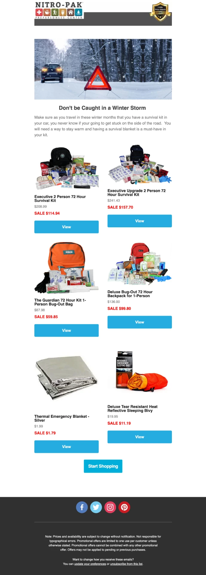 Nitro-Pak winter email, before creative direction