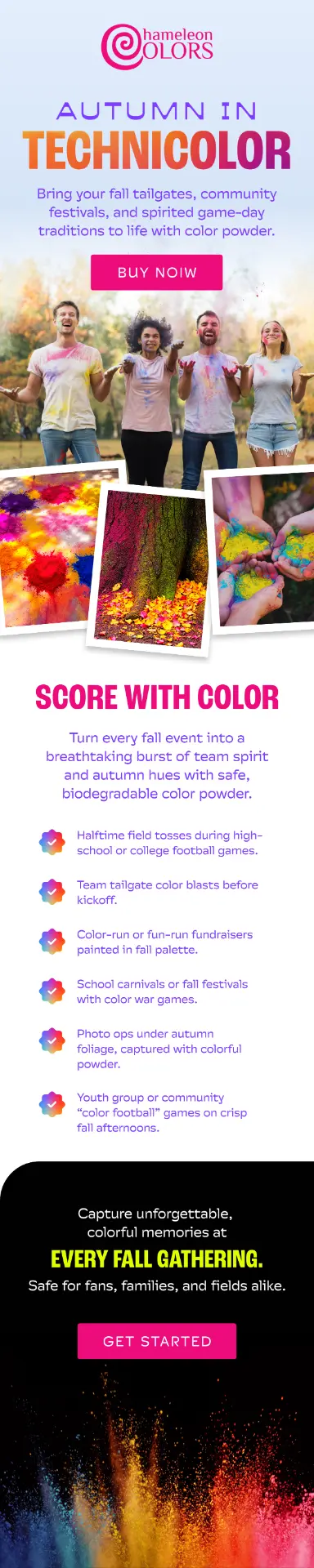 Original designer draft for Chameleon Colors fall sports email